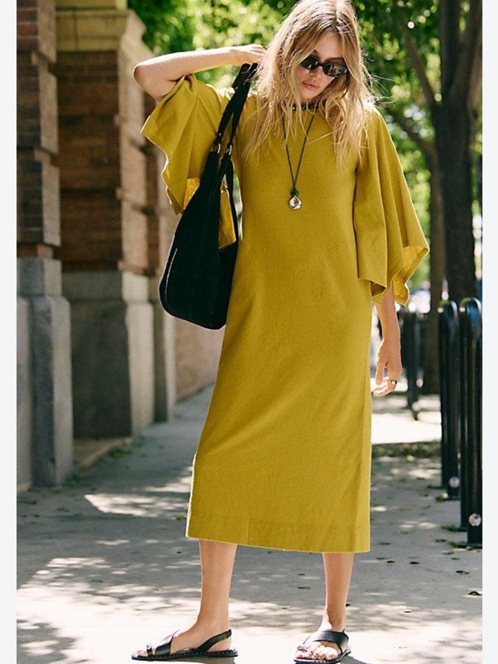 NWT Free People Briar Midi Shift Dress Lagonlook Mustard Yellow Cotton